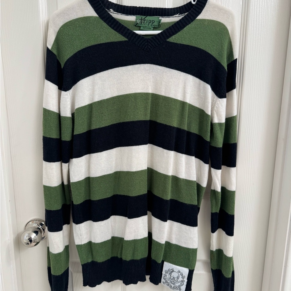 Vintage Tripp V-Neck Sweater - Green, Black, and White